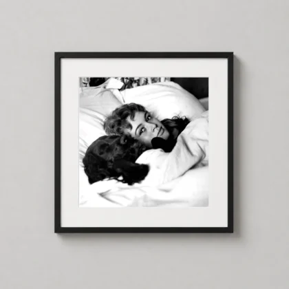 Brigitte Bardot bed dog print with in Bed with Dog 1960s in vintage photographic style | MerchFuse