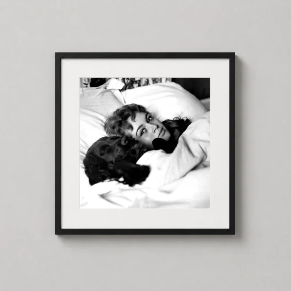 Brigitte Bardot in Bed with Dog Black and White Photography Print