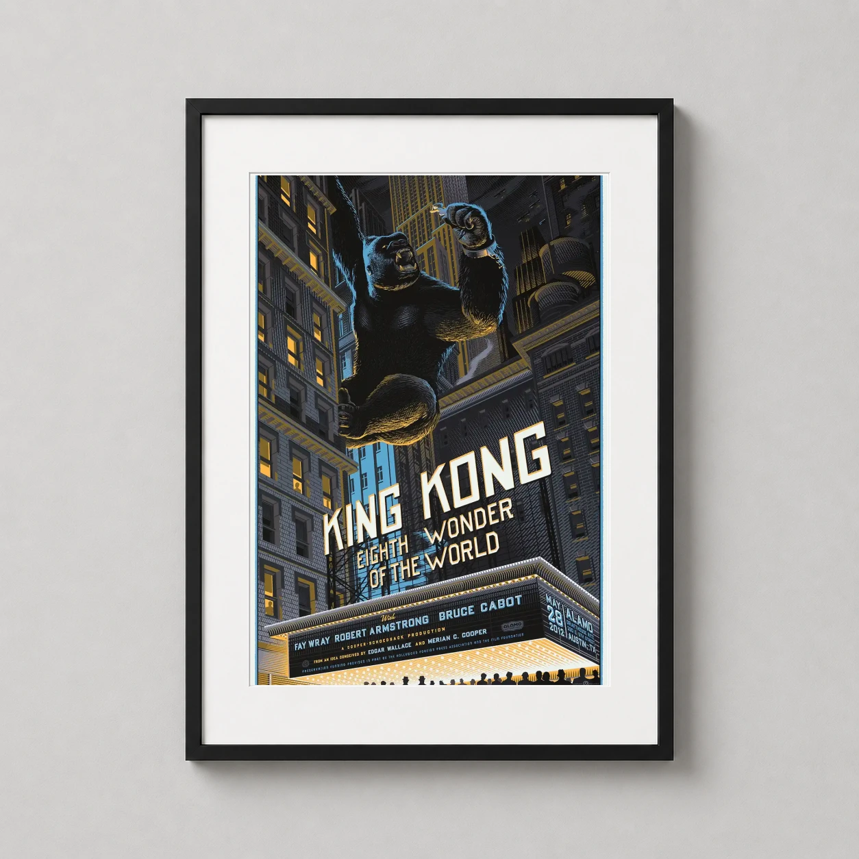 King Kong Eighth Wonder — intricate Mondo art print of King Kong atop a New York skyscraper