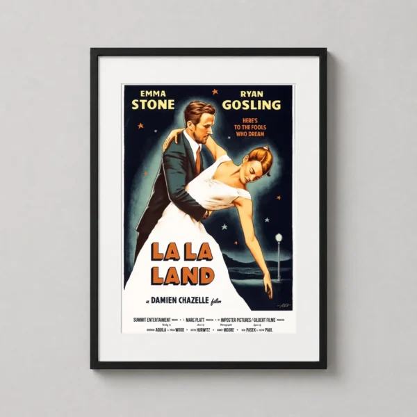 La Land Movie Art, Ryan Gosling and Emma Stone Vintage Poster
