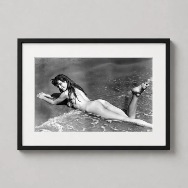 Brigitte Bardot Surf Portrait, Black and White Beach Photography Print