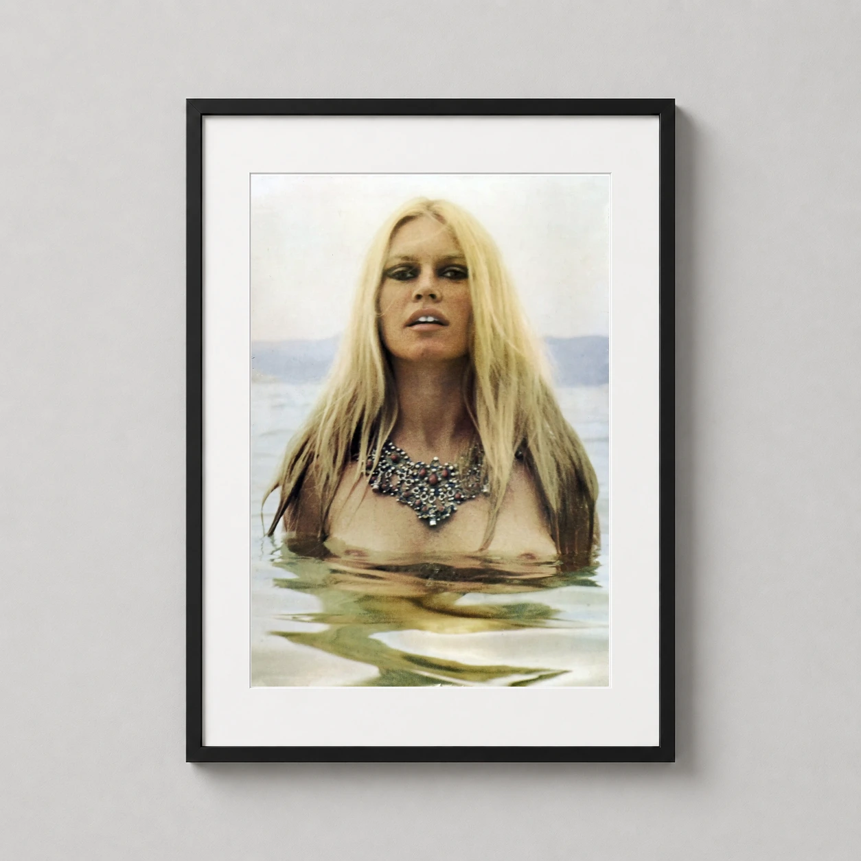 Brigitte Bardot Water Portrait — photographic print of Brigitte Bardot emerging from the water wearing a