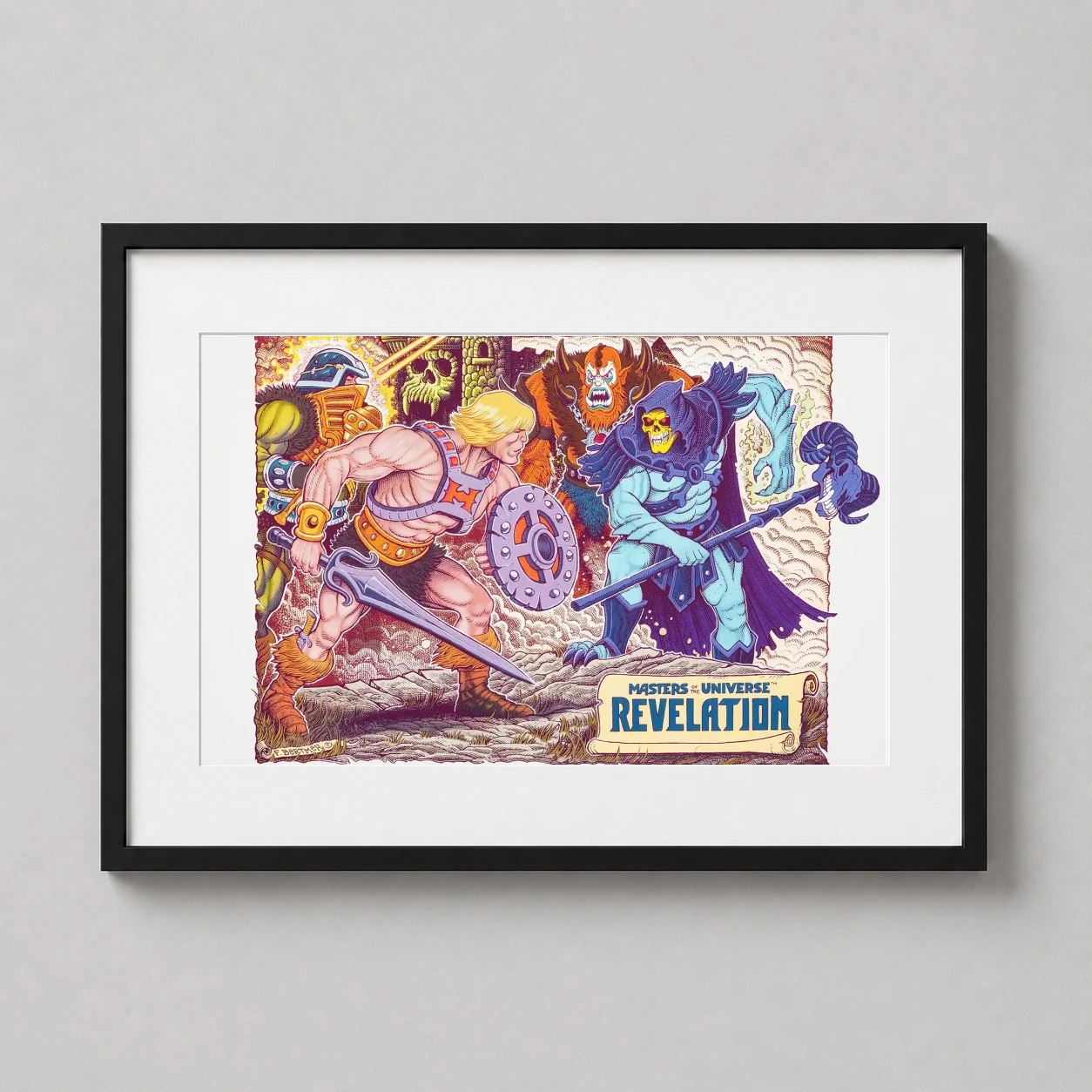 Masters of the Universe — detailed Florian Bertmer illustration featuring He-Man and Skeletor in