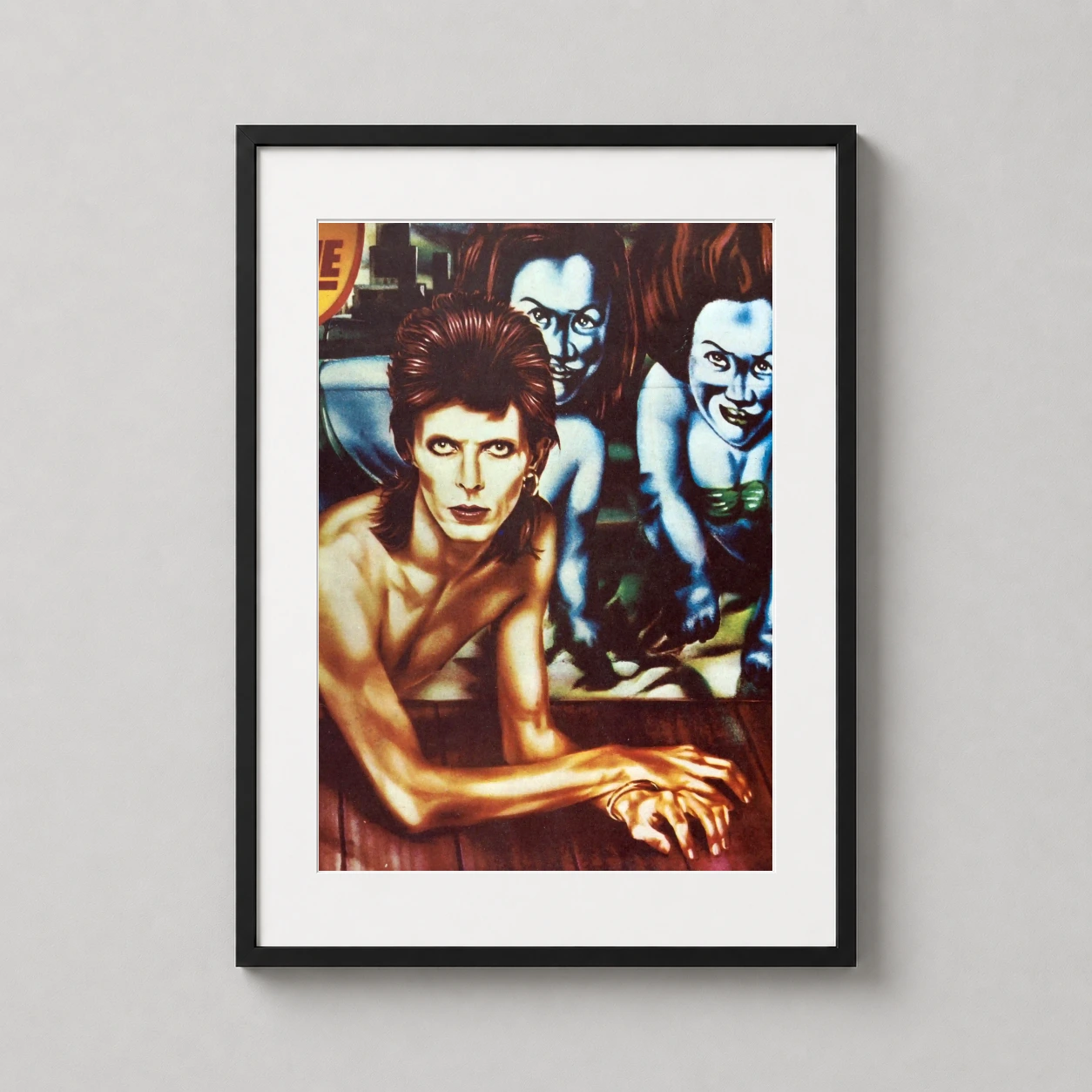 David Bowie Diamond Dogs — this illustrative print depicts David Bowie in his 1974 Diamond Dogs