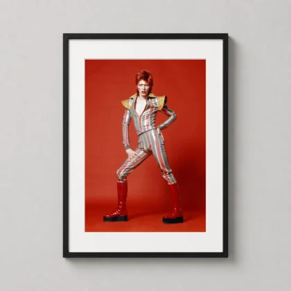 David Bowie glam print showing a glam-era Bowie image with strong styling and performance-era attitude as David Bowie themed