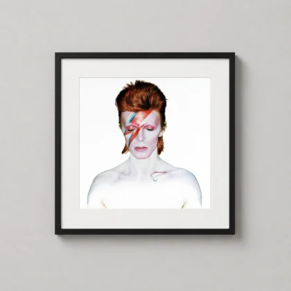 David Bowie Aladdin Sane print showing Brian Duffy’s Aladdin Sane Eyes Closed portrait reference as David Bowie themed wall