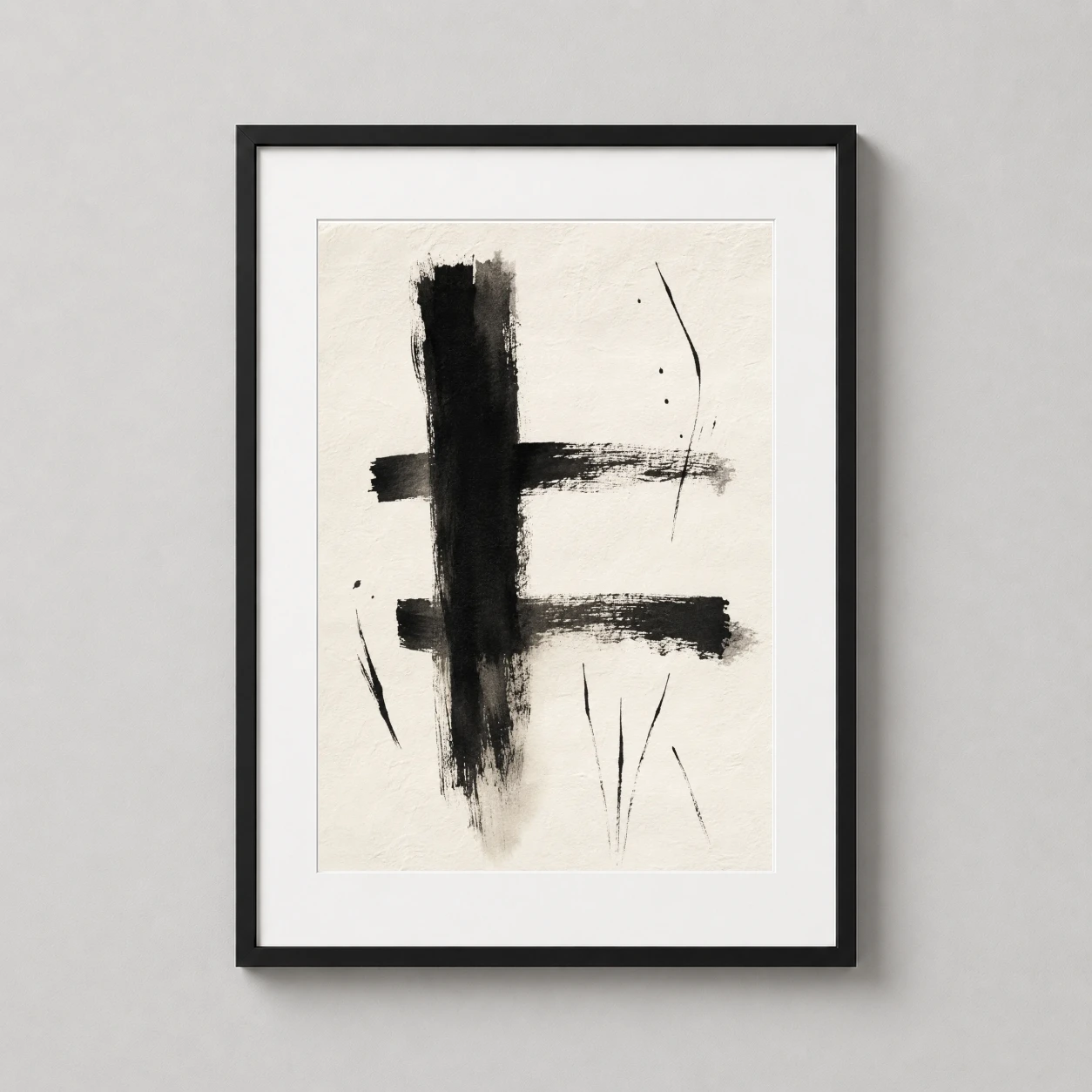 Ink Balance — bold black ink brushstrokes intersect on a textured cream background