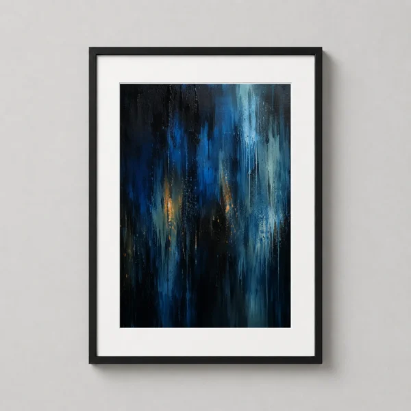 Cobalt After Rain Abstract Wall Art, Deep Blue and Copper Print