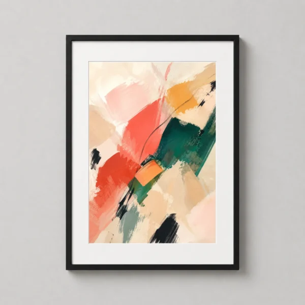 Coral and Green Collision Abstract Painterly Wall Art Print