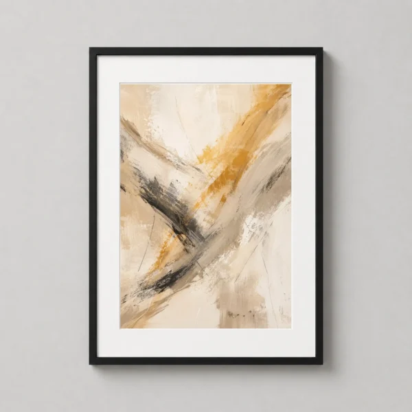 Golden Dry Brush Abstract Painting, Modern Beige and Ochre Art Print