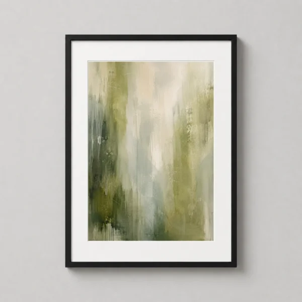 Moss Green Abstract Textured Canvas Style Ethereal Wall Art Print