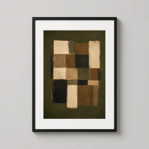 Olive Green Grid Abstract Geometric Earthy Tones Art Print