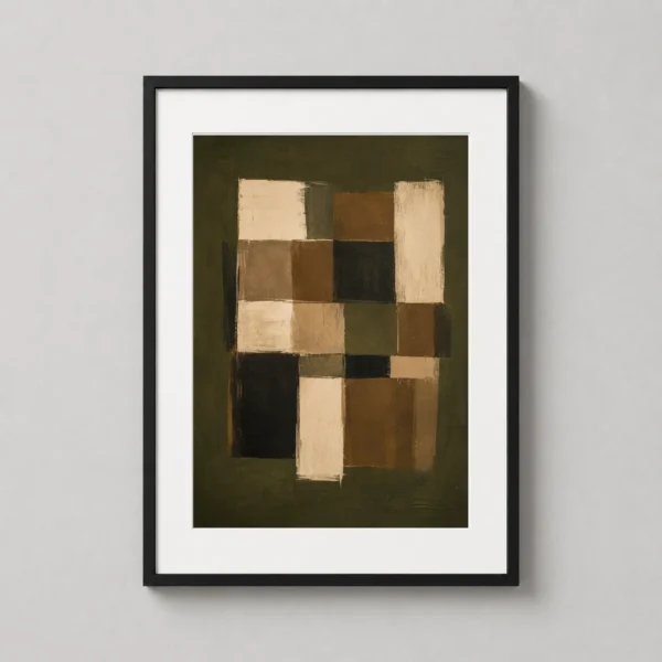 Olive Green Grid Abstract Geometric Earthy Tones Art Print