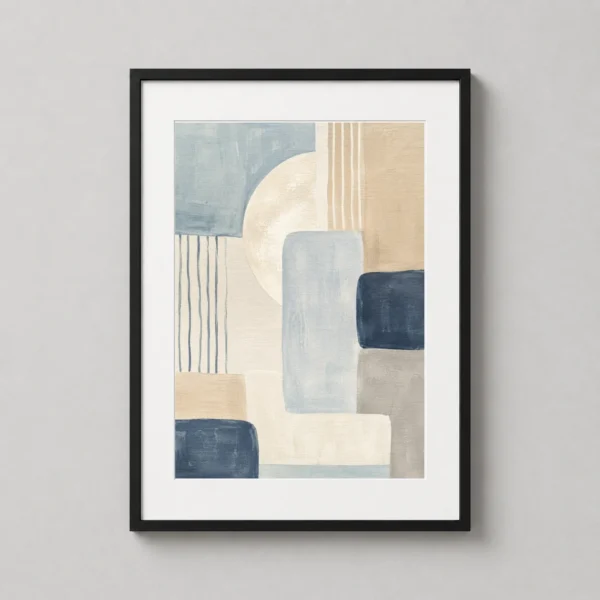 Pale Blue Geometric Abstract, Modern Neutral Wall Art Print