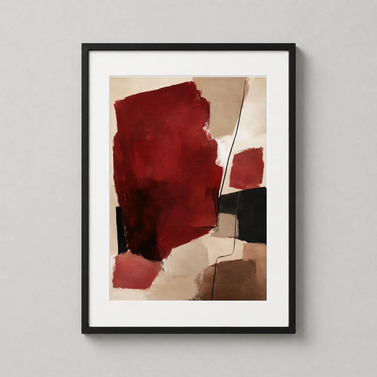 Shape Study — bold abstract painting featuring a deep crimson central shape anchored