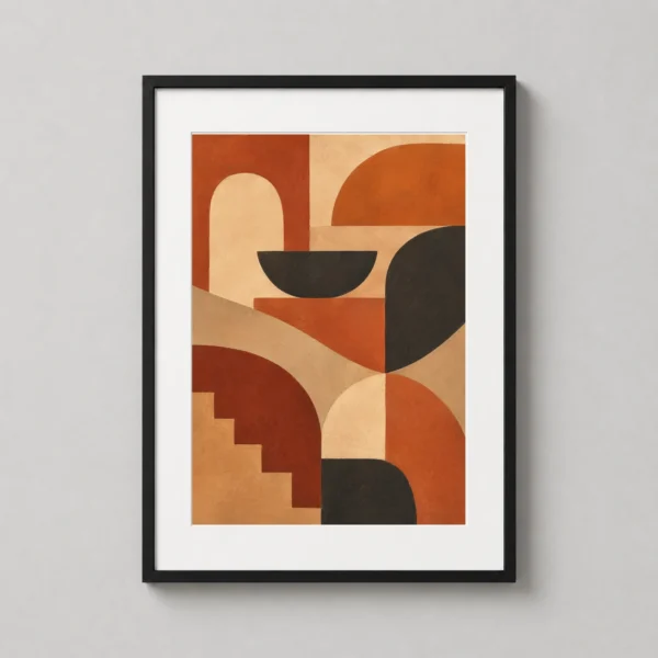 Terracotta Geometric Arches and Abstract Shapes Wall Art Print