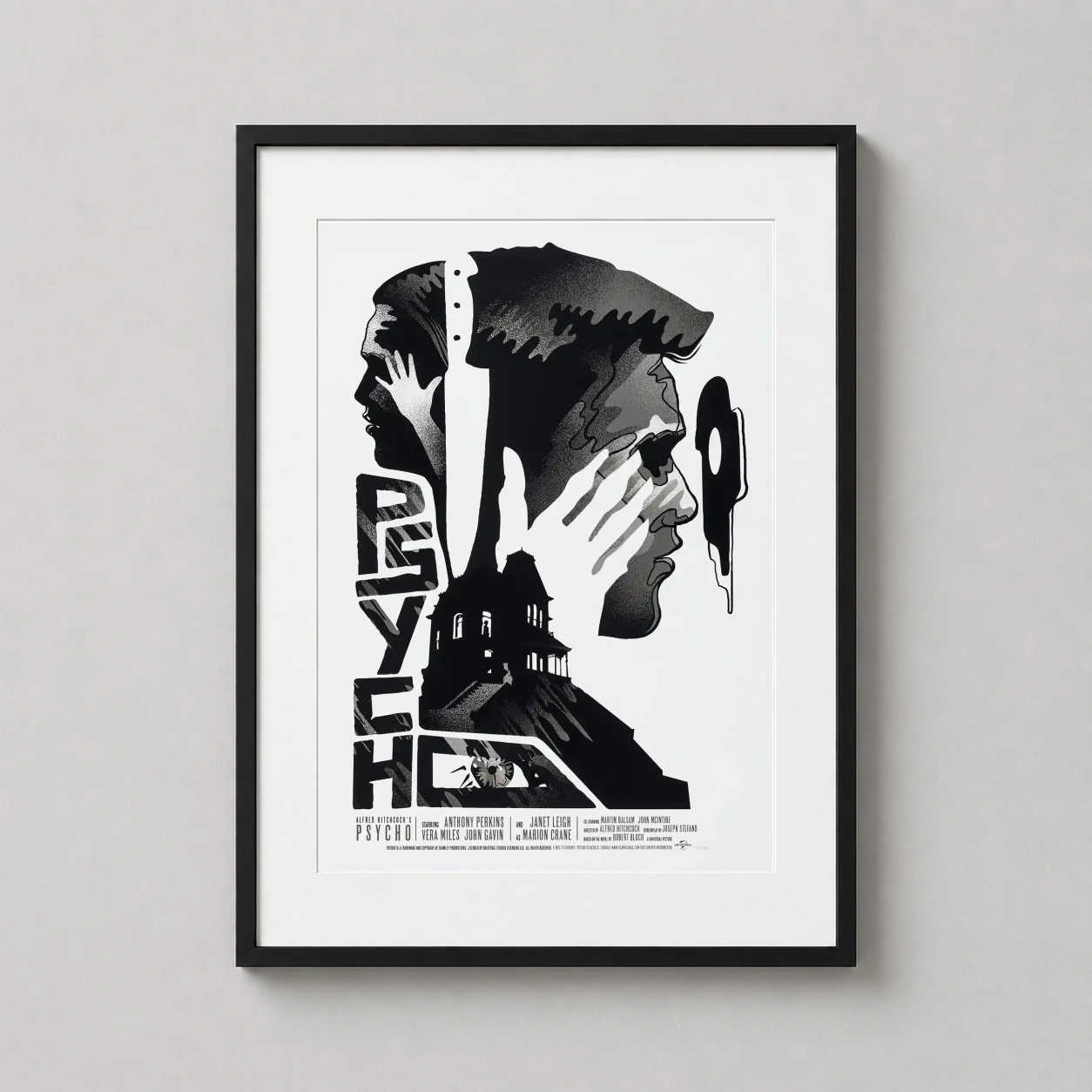 Alfred Hitchcock Psycho Wbyk — high-contrast Mondo art print by WBYK featuring the Bates house