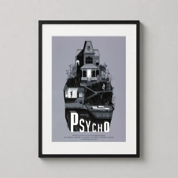 Psycho Movie Bates Motel and House Illustration Movie Poster