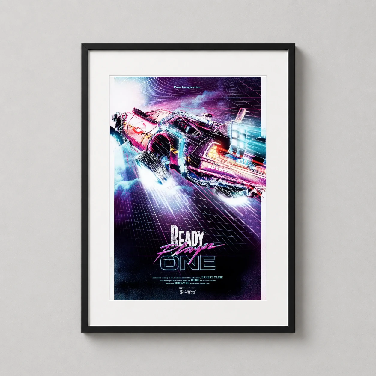 Ready Player One — vibrant synthwave art print of the Ready Player One DeLorean with neon