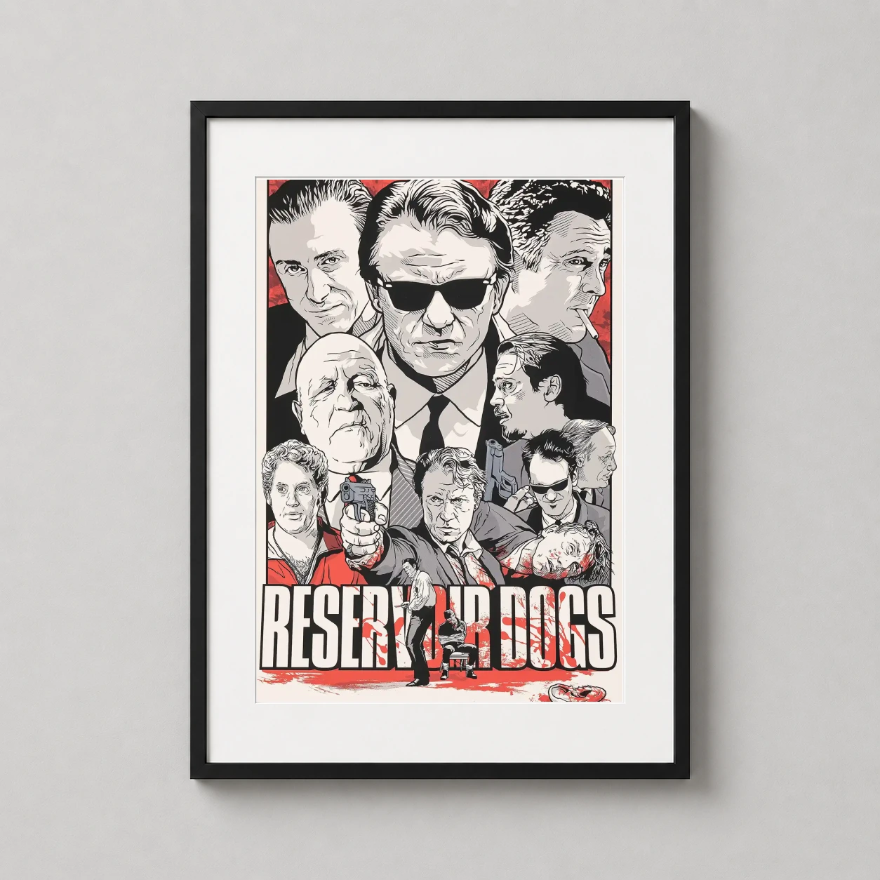 Reservoir Dogs Joshua Budich — high-contrast illustration featuring the cast of Reservoir Dogs in a
