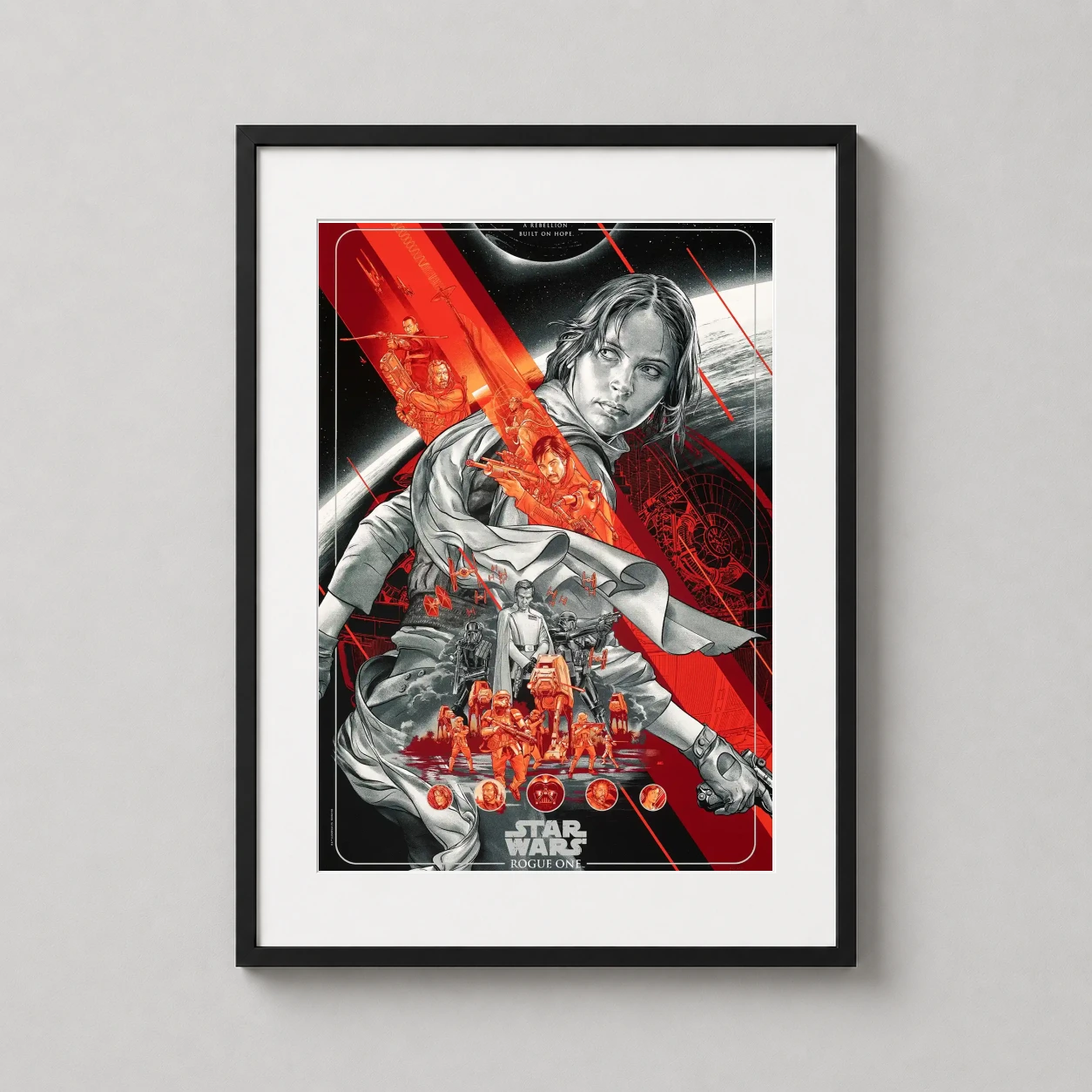 Rogue Jyn Erso and Rebel — detailed black and white illustration of Jyn Erso and the Rogue One
