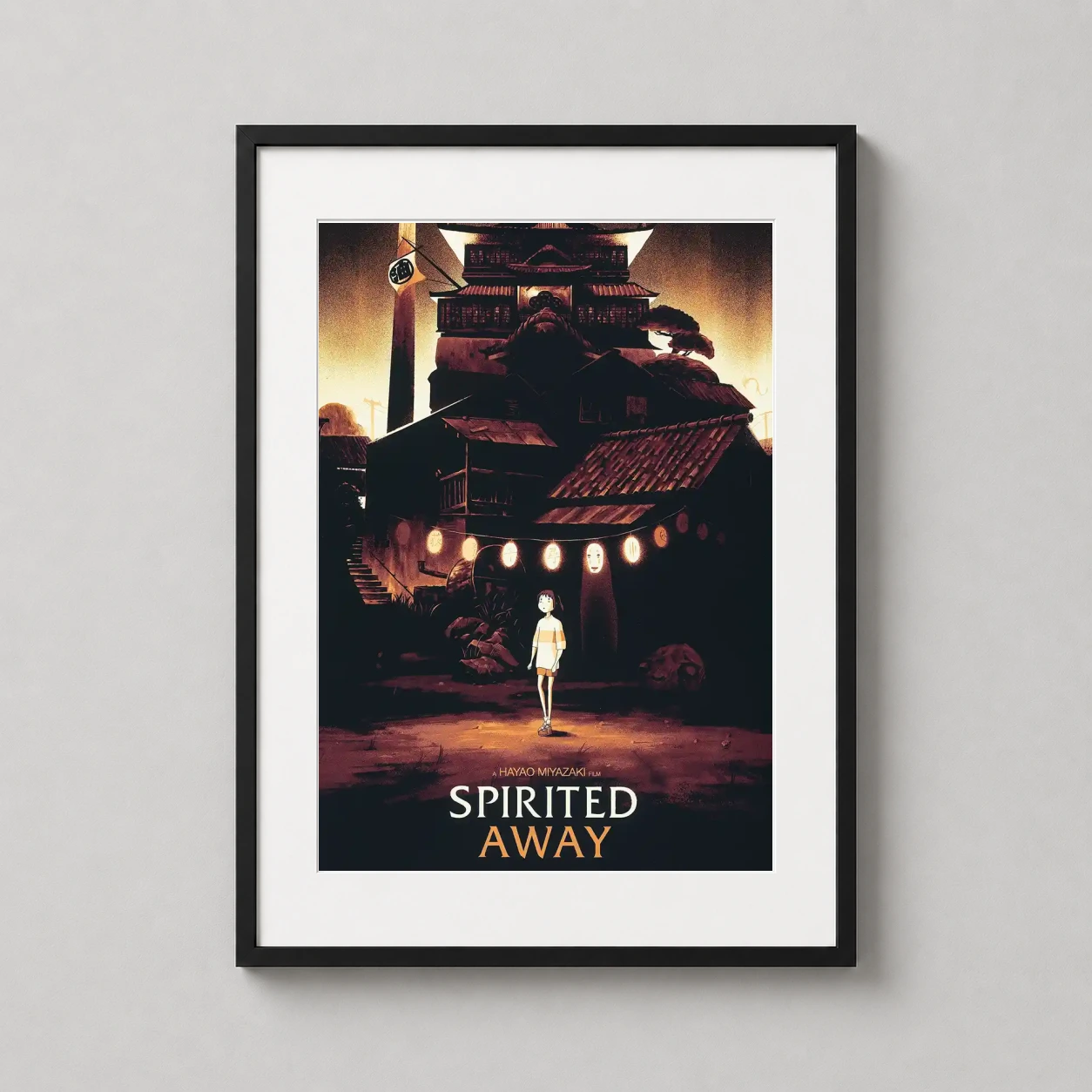 Spirited Away Chihiro Bathhouse — minimalist Olly Moss illustration of Chihiro standing before the
