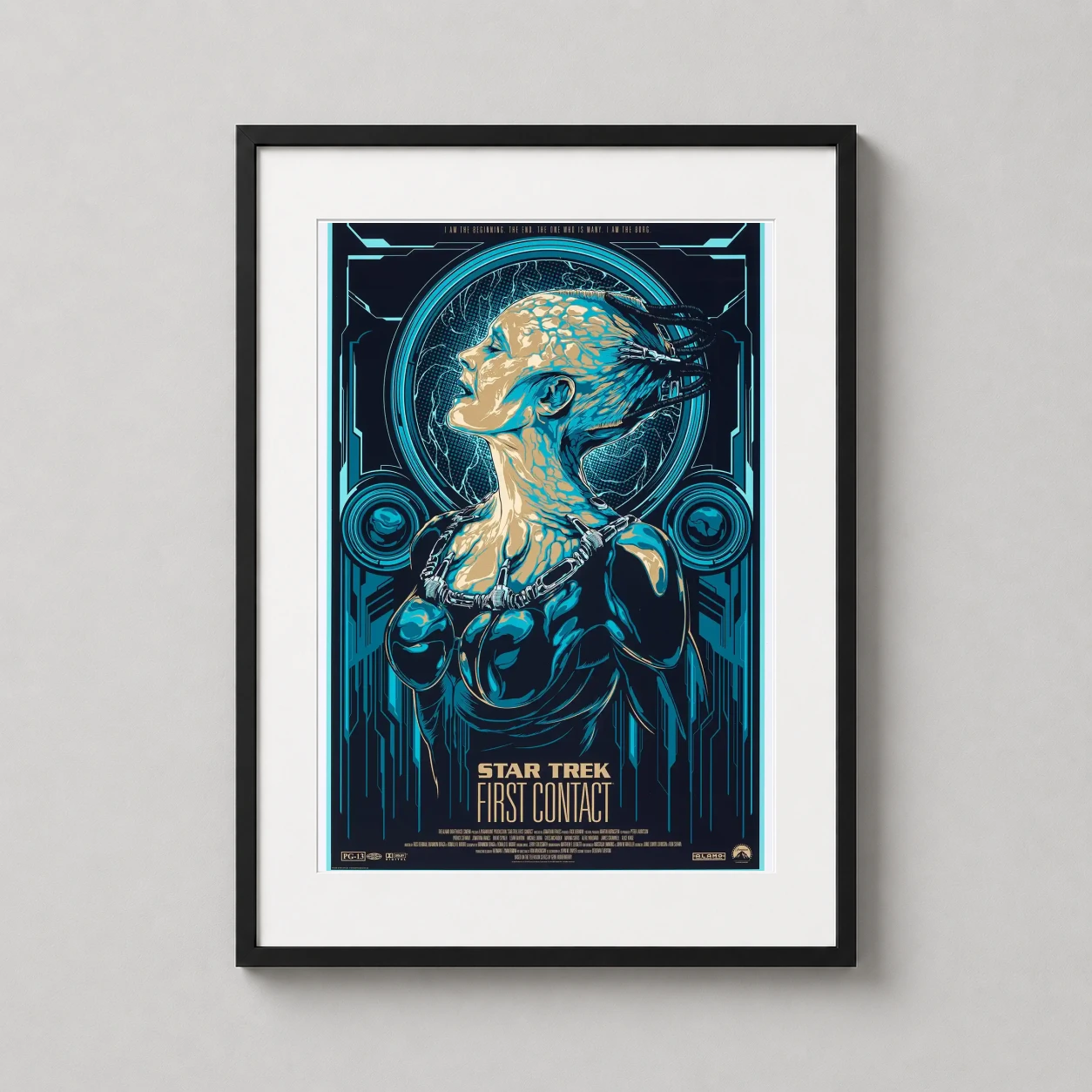 Star Trek First Contact — detailed Ken Taylor illustration of the Borg Queen in profile featuring