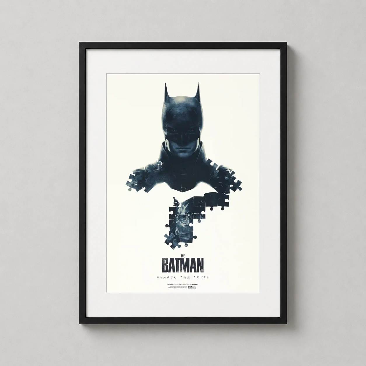 Batman 2022 Puzzle Portrait — high-contrast art print featuring Robert Pattinson's Batman as a