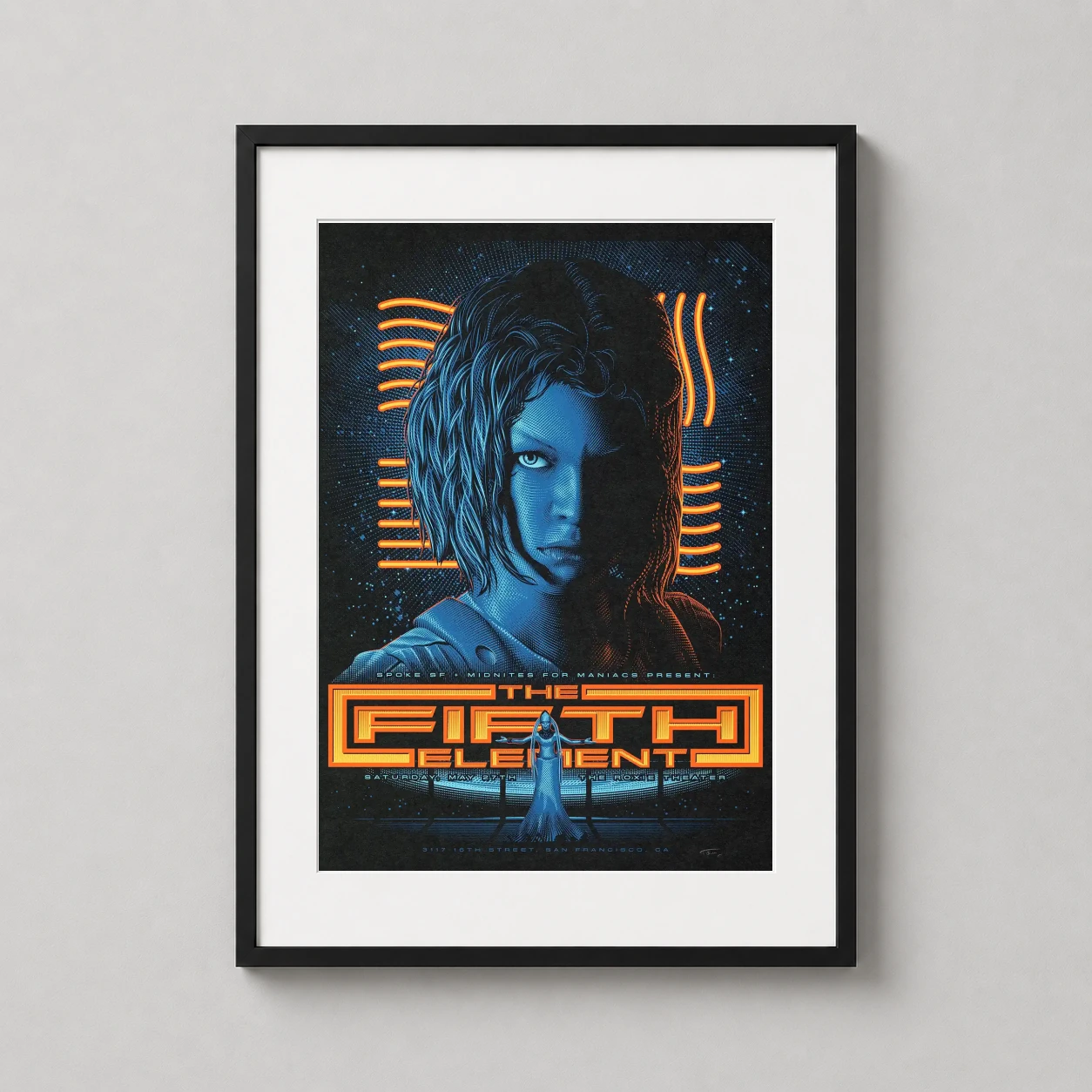 Fifth Element Leeloo — vibrant blue and orange vector portrait of Leeloo from The Fifth