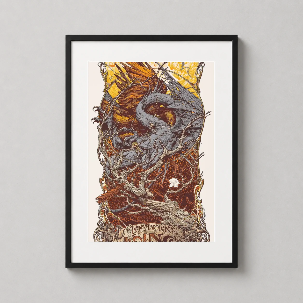 Return of the King — intricate Aaron Horkey illustration of a Fell Beast and Eagle in