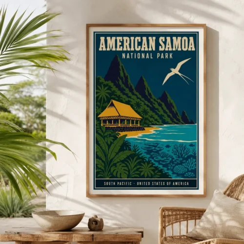 American Samoa National Park South Pacific Vintage Travel Poster