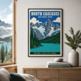 North Cascades National Park Washington Vintage Travel Art Print