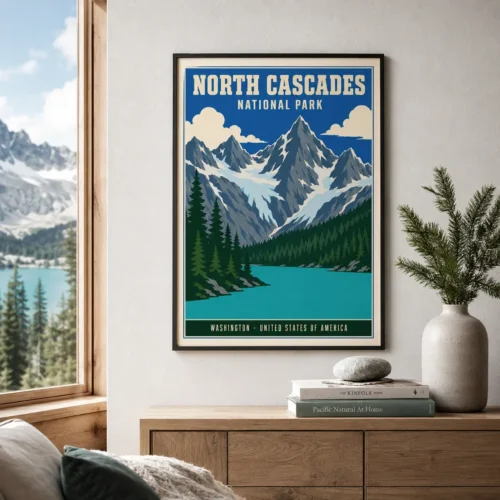 North Cascades National Park Washington Vintage Travel Art Print