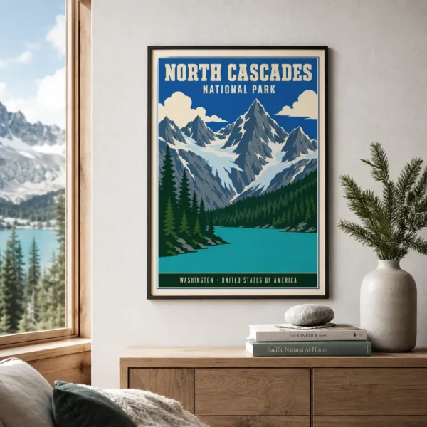 North Cascades National Park Washington Vintage Travel Art Print
