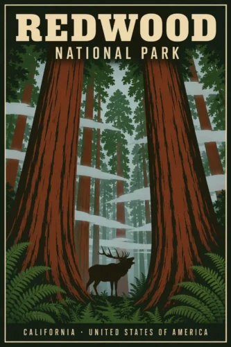 Redwood National Park California Vintage Style Art Print