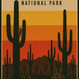 Saguaro National Park Arizona Retro Sunset Travel Poster