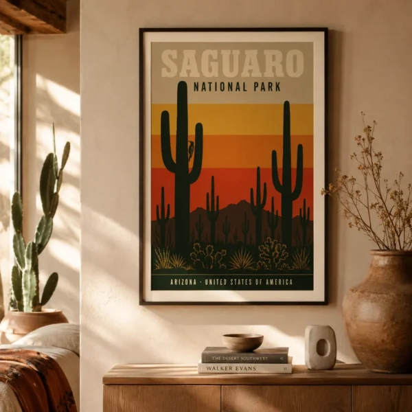 Saguaro National Park Arizona Retro Sunset Travel Poster