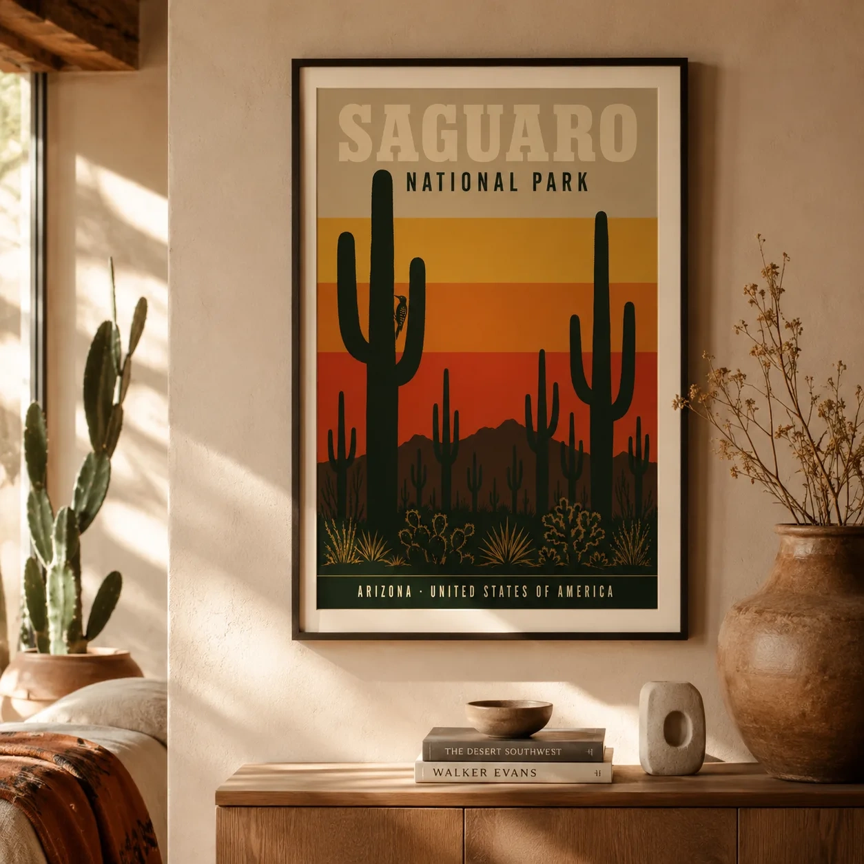 Saguaro — this vintage-style print features iconic saguaro cacti silhouettes