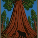 Sequoia National Park California Vintage Travel Illustration Poster