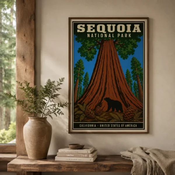 Sequoia National Park California Vintage Travel Illustration Poster