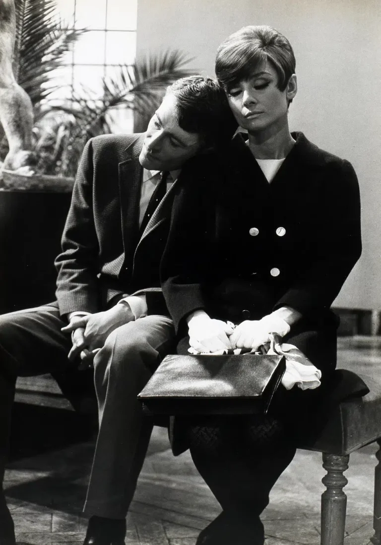 Audrey Hepburn Set of How To Steal A Million print showing set of how to steal a million with archival tone