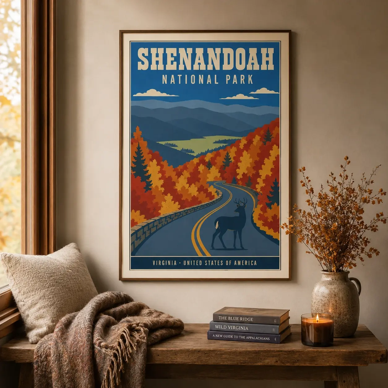 Shenandoah National Park Skyline — vintage-inspired illustration of Shenandoah National Park featuring