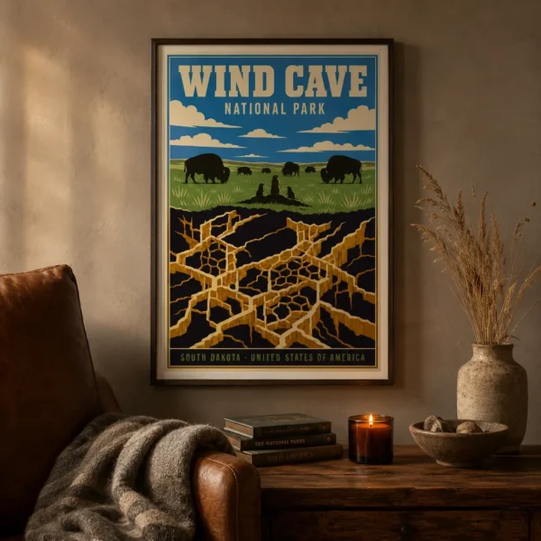 Wind Cave National Park South Dakota Vintage Travel Wall Art Print