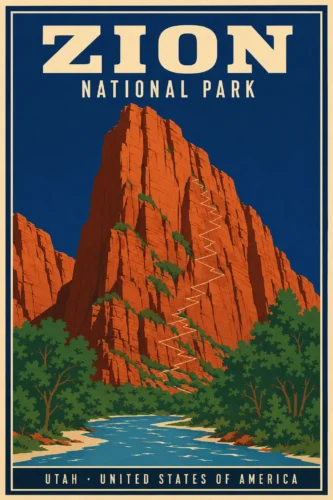 Zion National Park Utah Red Rock Monolith Canyon Art Print