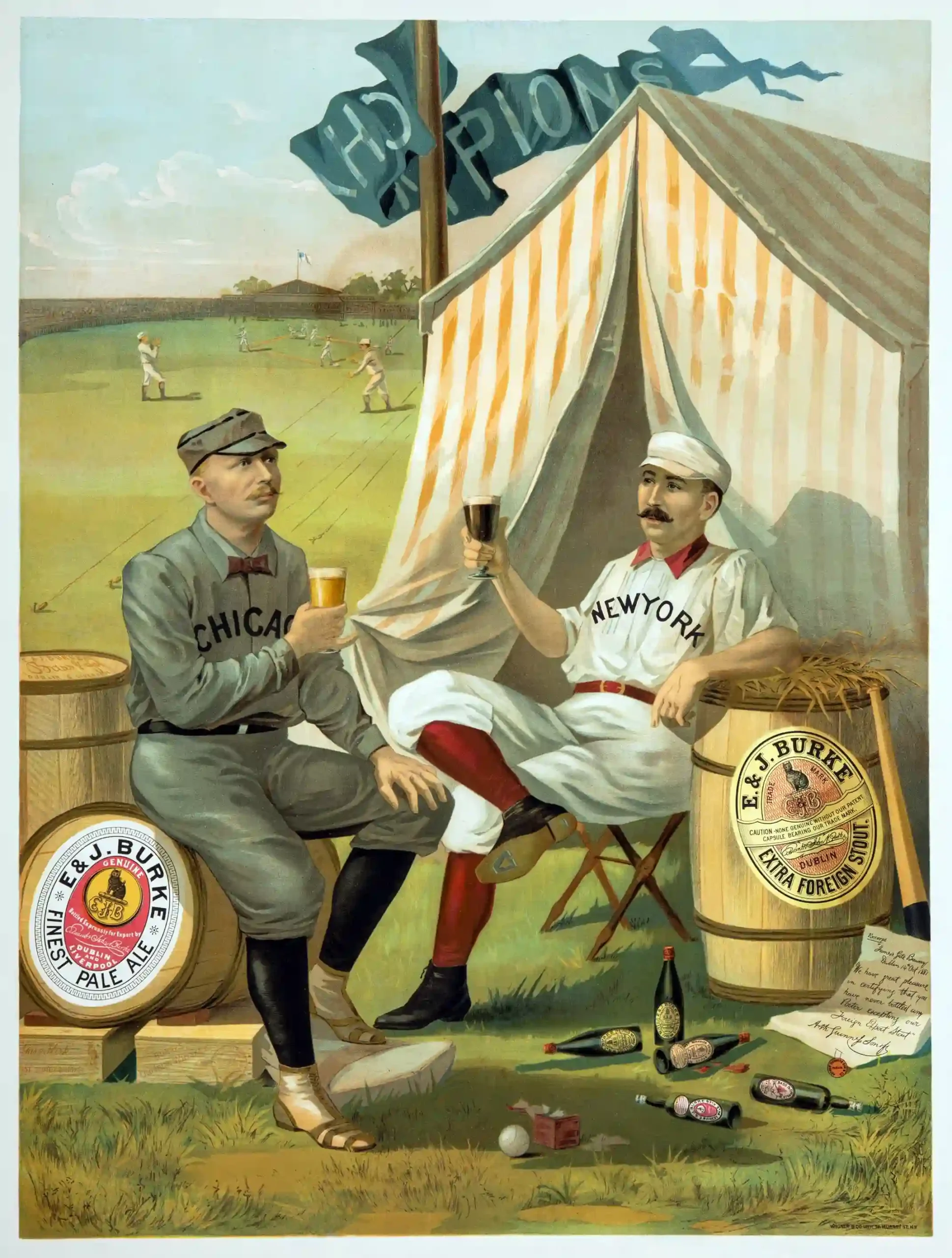 Cap Anson Buck Ewing Poster with 1889 Burke Ale beer advertising featuring Cap Anson and, MerchFuse vintage advertising wall art