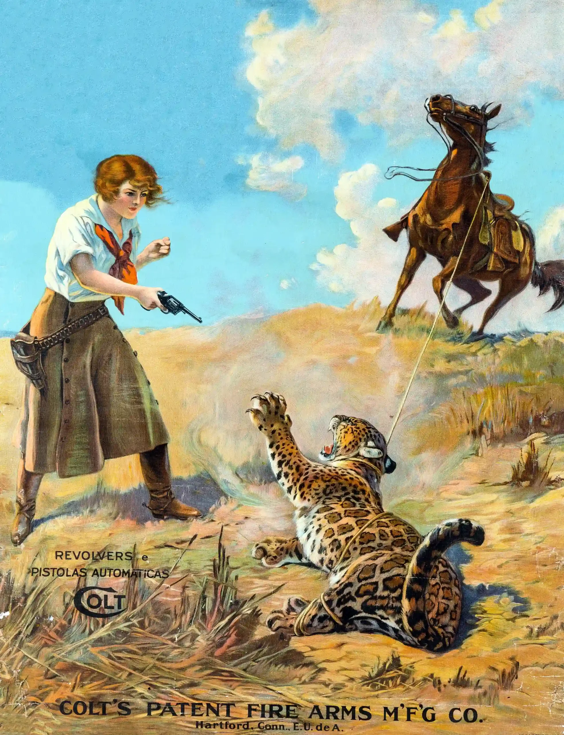 Colt Revolver Spanish Poster with 1921 first edition Spanish advertising poster for Colt, MerchFuse vintage advertising wall art