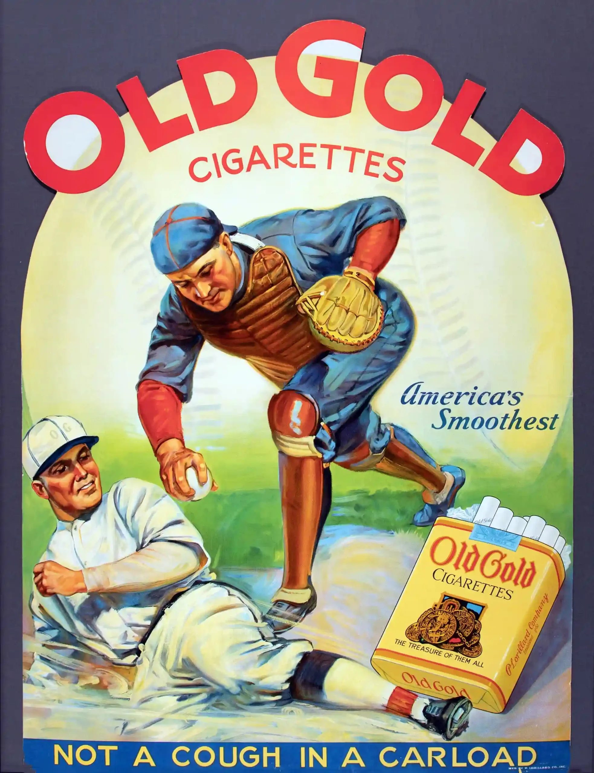 Old Gold Baseball Poster with 1930s Old Gold Cigarettes enormous die-cut baseball, MerchFuse vintage advertising wall art