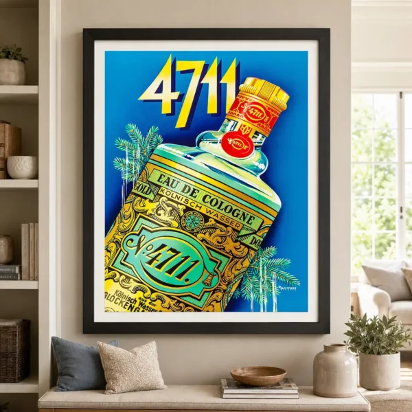 4711 Cologne Poster, 1950s Bottle Advertising Wall Art Print