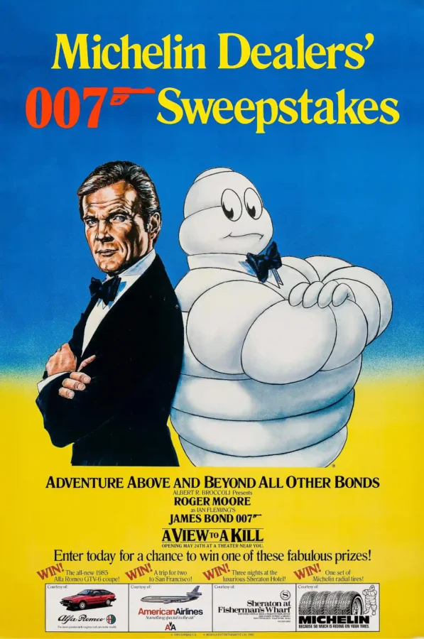View to a Kill Michelin Poster with A View to a Kill Michelin sweepstakes advertising from 1985, MerchFuse vintage