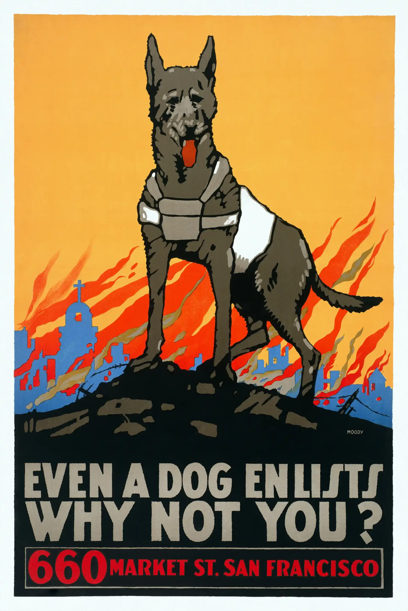 Dog Enlists Recruitment Poster with World War I recruitment poster reading Even a dog enlists,, MerchFuse vintage advertising wall